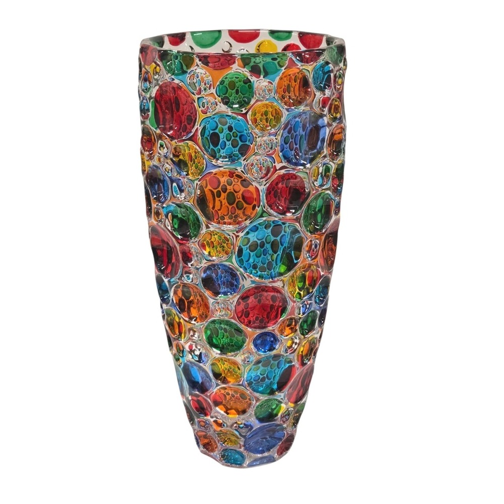 Zecchin Murano Italy Art Glass Vase 13.75" Signed Millefiori Bubble Design